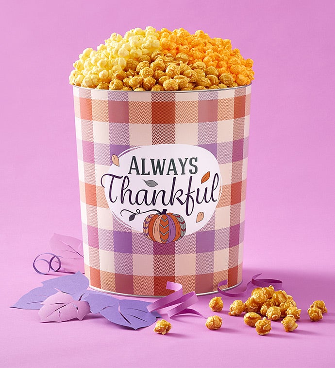 Always Thankful 3 1/2 Gallon 3 Flavor Popcorn Tin