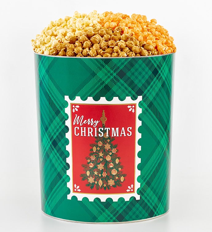 Merry Christmas 6 1/2 Gallon 3 Flavor Popcorn Tin