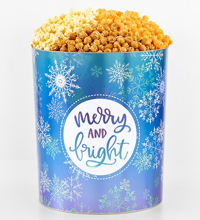 Merry and Bright 6 1/2 Gallon 3 Flavor Popcorn Tin