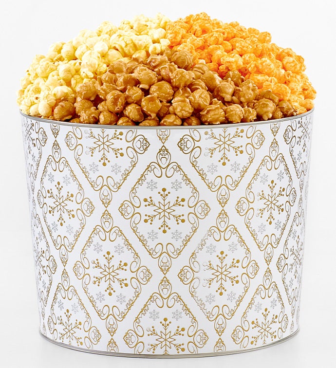 Shimmering Snowflake 2 Gallon 3 Flavor Popcorn Tin