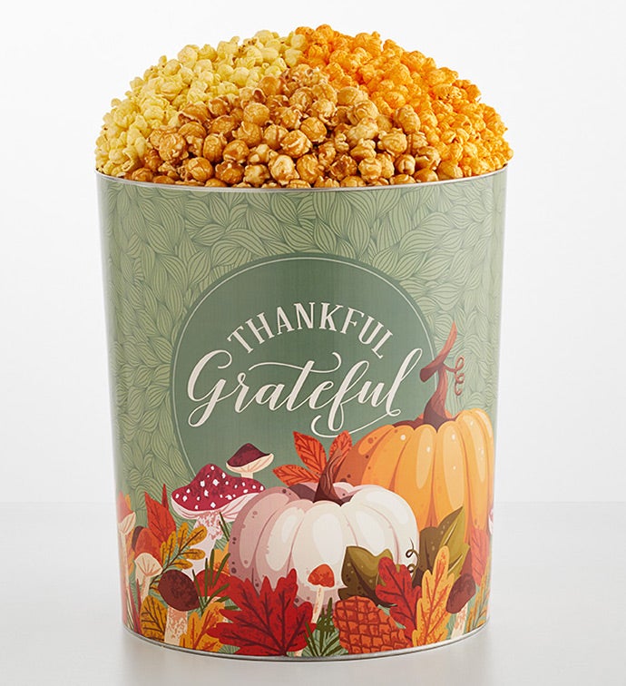 Thankful and Grateful 6 1/2 Gallon 3 Flavor Popcorn Tin