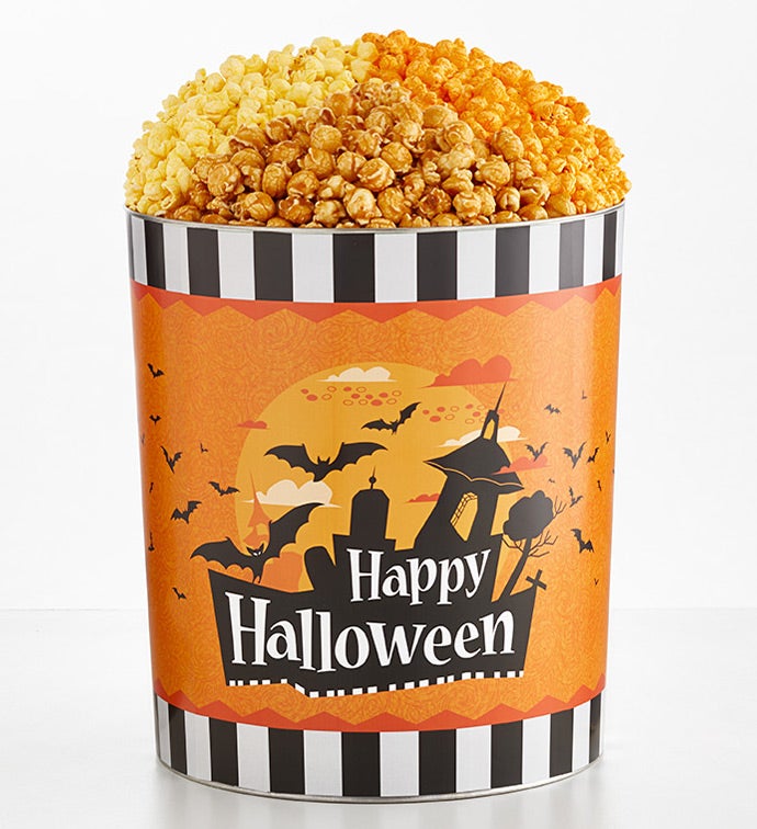 Happy Halloween 6 1/2 Gallon 3 Flavor Popcorn Tin