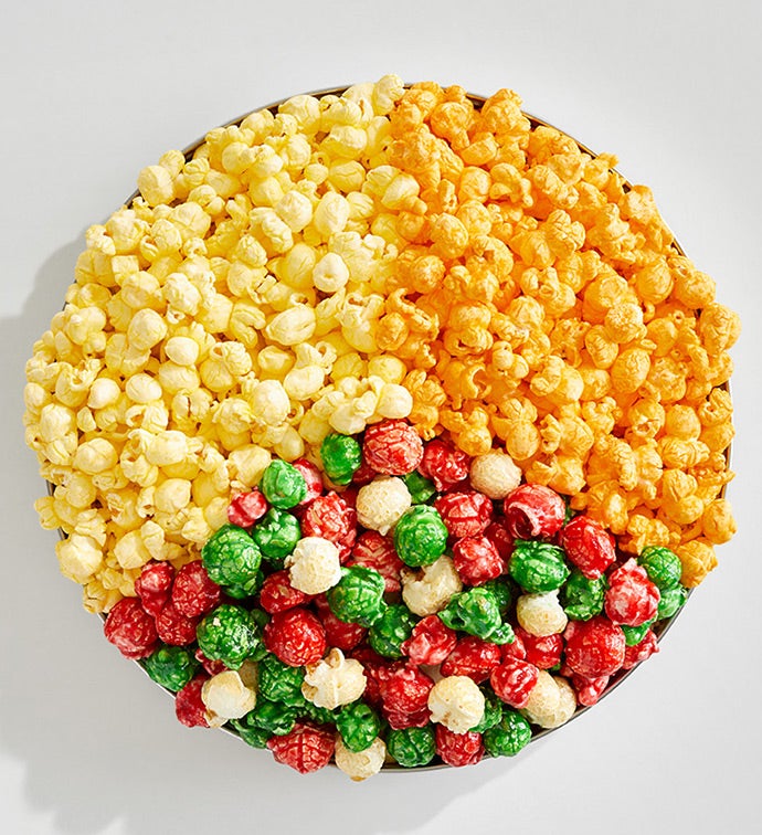 Happy Holidays 3 1/2 Gallon 3 Flavor Popcorn Tin