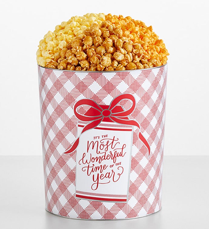 Wonderful Red Bow  3 1/2 Gallon 3 Flavor Popcorn Tin