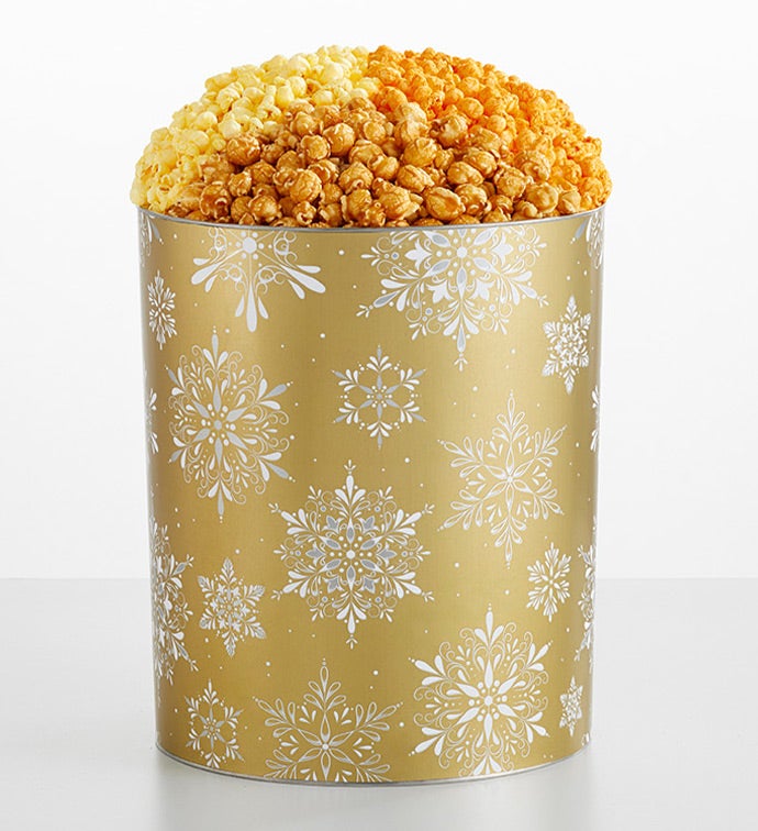 Golden Snowflakes 6 1/2 Gallon 3 Flavor Popcorn Tin