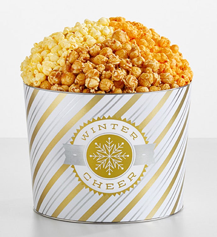 Golden Snowflakes 2 Gallon 3 Flavor Popcorn Tin