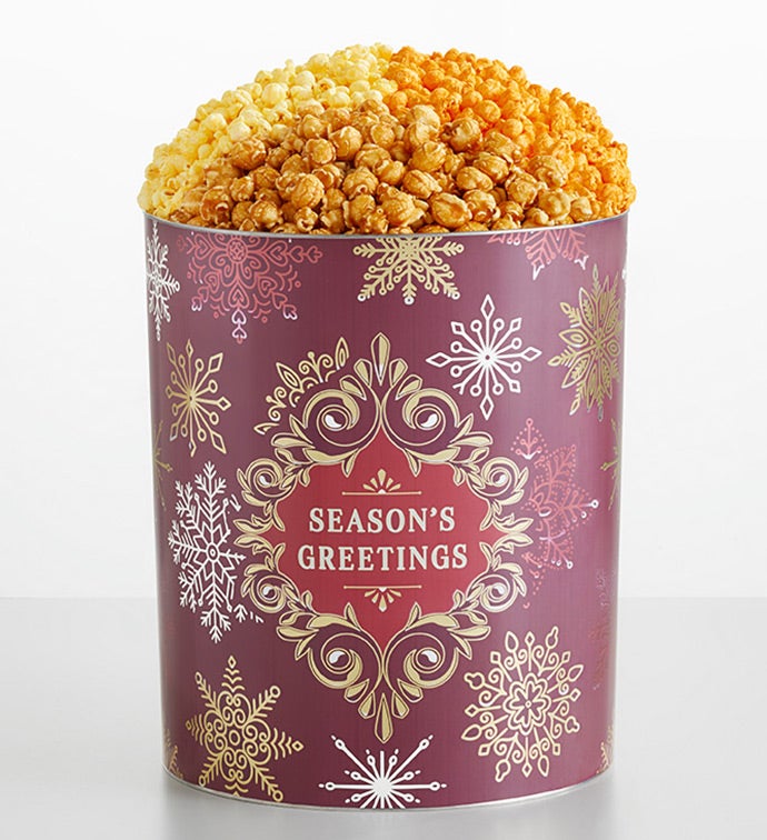 Seasons Greetings 6 1/2 Gallon 3 Flavor Popcorn Tin
