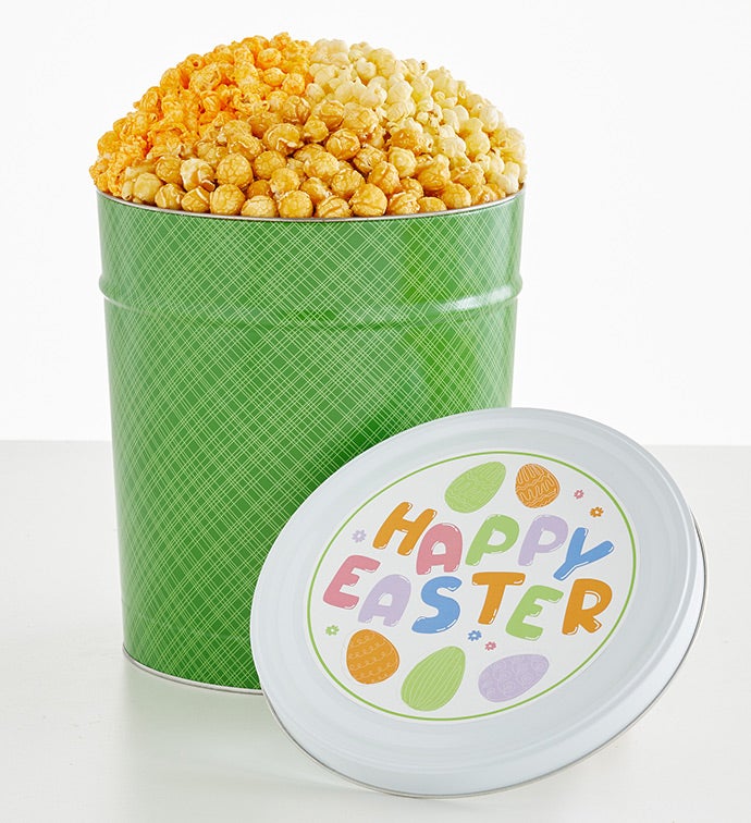 Green Plaid Easter 3 1/2 Gallon 3 Flavor Popcorn Tin