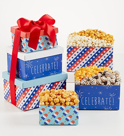 Red POP and Blue 3 Box Gift Tower