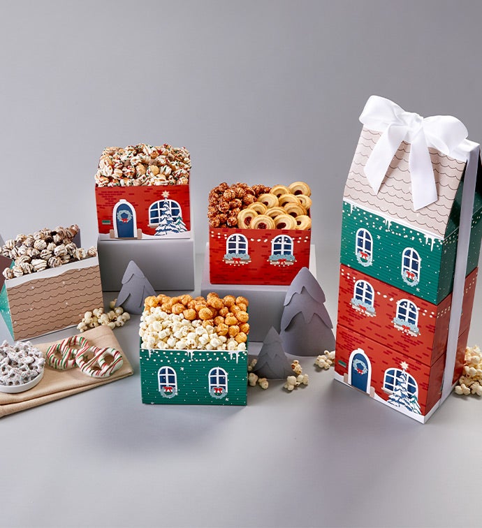 Snowy Village 4 Box Gift Tower