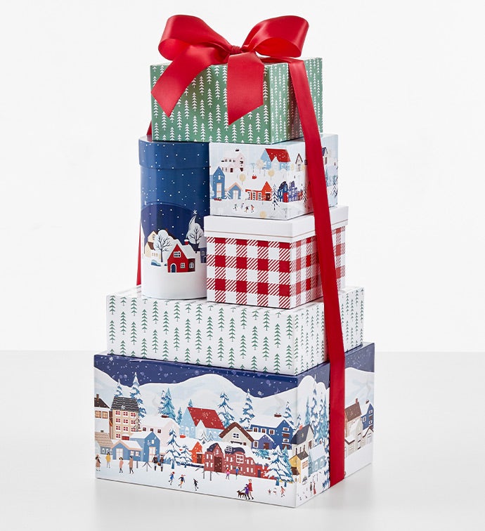 Snowy Village 6 Box Gift Tower