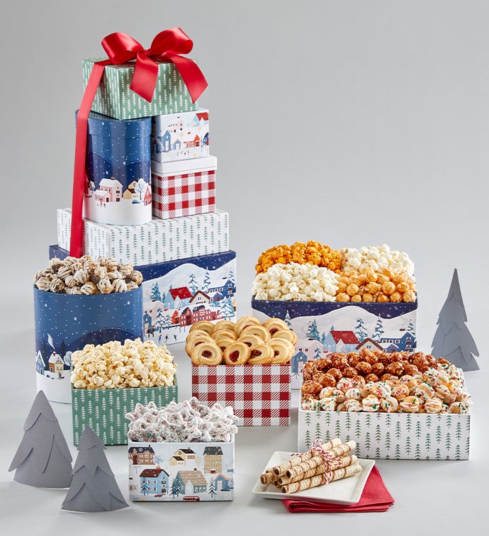 Snowy Village 6 Box Gift Tower