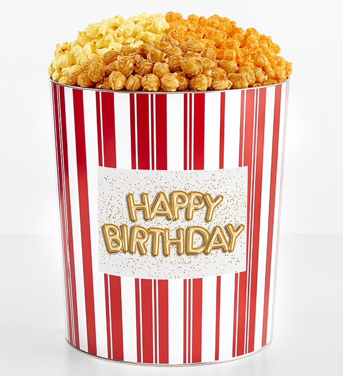 Tins With Pop® 3.5 Gallon Happy Birthday Gold Balloons 3 Flavor